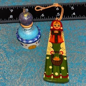 Hand-Painted Wooden Russian Doll and Temple Ornament Set